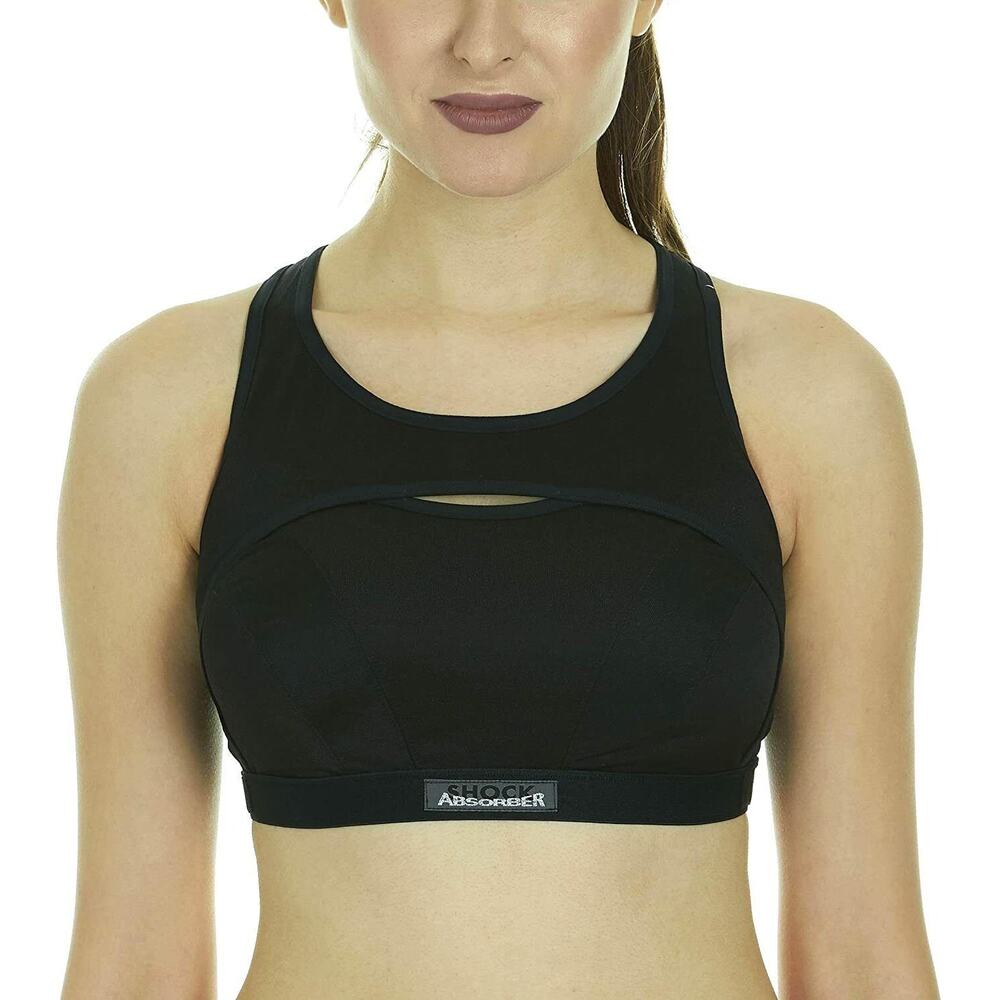 NWT Shock Absorber Black Keyhole Open Racerback Sports Bra Women's Size 34C